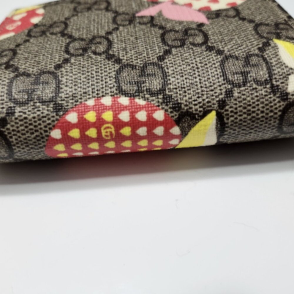 Gucci Cherry Bi-fold Wallet GG Supreme PVC Leather Beige Red Authentic - Picture 5 of 8